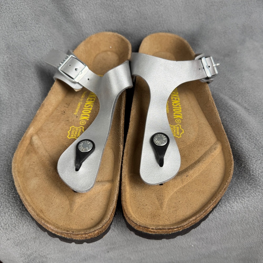 Birkenstock Gizeh Metallic Silver Birko-Flor Thong Sandals Womens 38 L7 M5